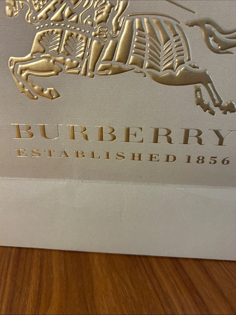 Burberry Taupe Paper Shopping Bag with Gold Logo
